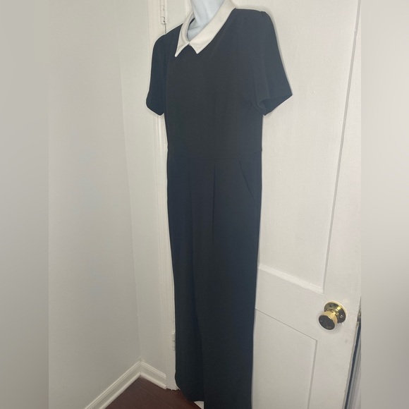 Tommy Hilfiger Collared Black/Cream Wide-Leg Short Sleeves Jumpsuit - Picture 7 of 13